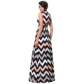 Kate Kasin Frauen Ärmellos V-Ausschnitt High Stretchy Wave Elastische Taille Streifen Lange Maxi Kleid KK000236-1